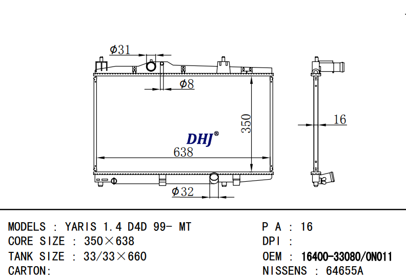 TOYOTA YARIS radiator 16400-33080 16400-0N011