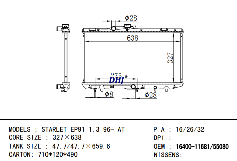 TOYOTA STARLET EP91 radiator 16400-1B020 16400-55080 16400-11681