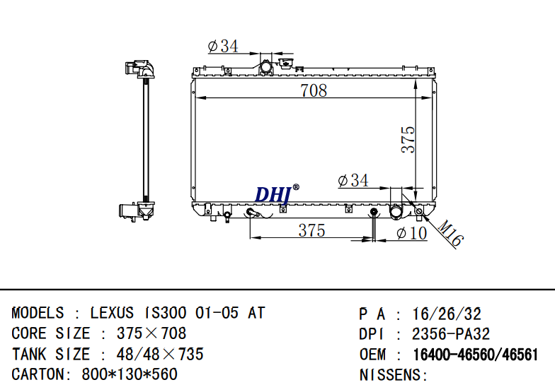 TOYOTA LEXUS IS300 radiator 16400-46560 16400-46561