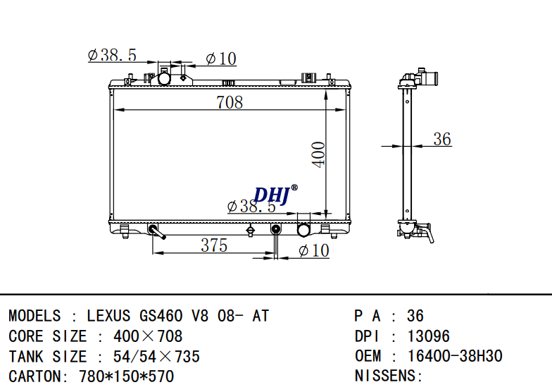 TOYOTA LEXUS GS460 radiator 16400-38H30 16400-38220 DPI:13096