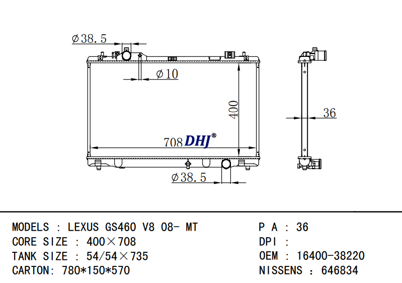  TOYOTA LEXUS GS460 V8 radiator 16400-38220