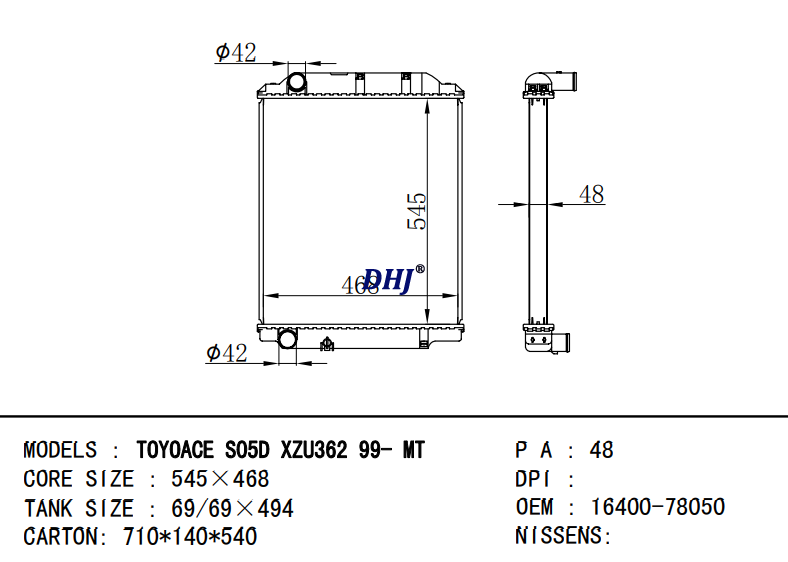  TOYOTA TOYOACE S05D 1999-2002 MT radiator 16400-78050