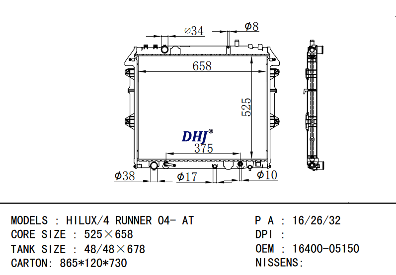 TOYOTA HILUX/4 RUNNER 04- AT radiator 16400-05150