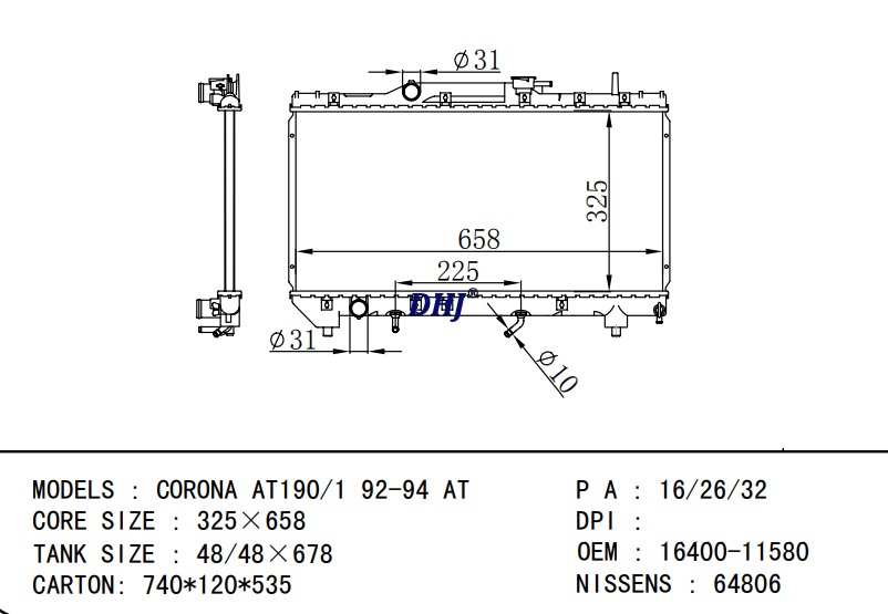 TOYOTA CORONA radiator 16400-15590 16400-11581 16400-16480 16400-16481 16400-1646