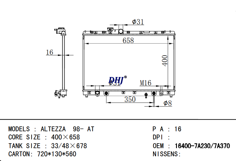 16400-7A230 16400-7A370 TOYOTA ALTEZZA 98- AT radiator