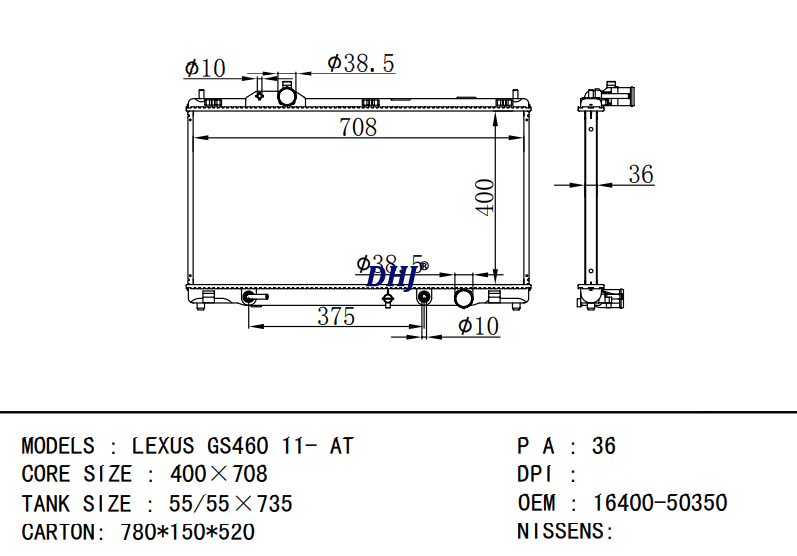 TOYOTA LEXUS GS460 11- AT radiator 16400-50350