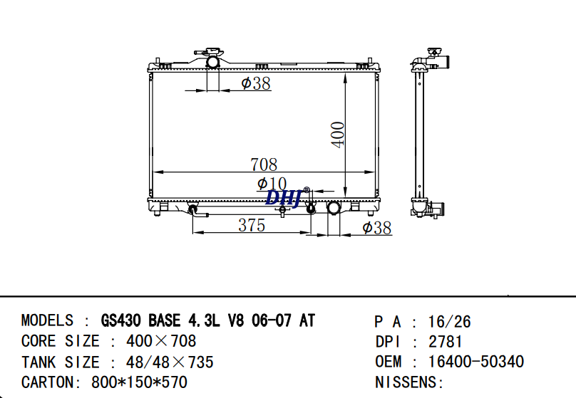 16400-50340 TOYOTA  Lexus GS430 BASE 4.3L V8 06 -07 AT/mt radiator