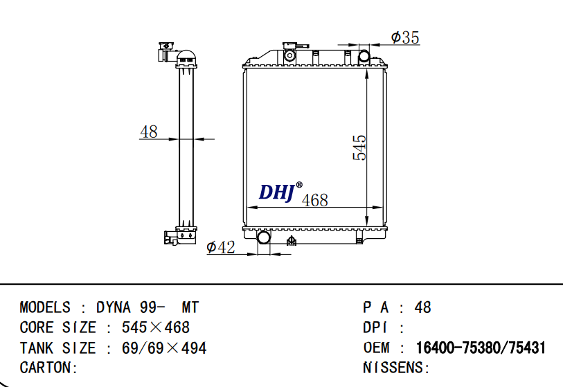 TOYOTA DYNA 99- MT radiator 16400-75380 16400-75431