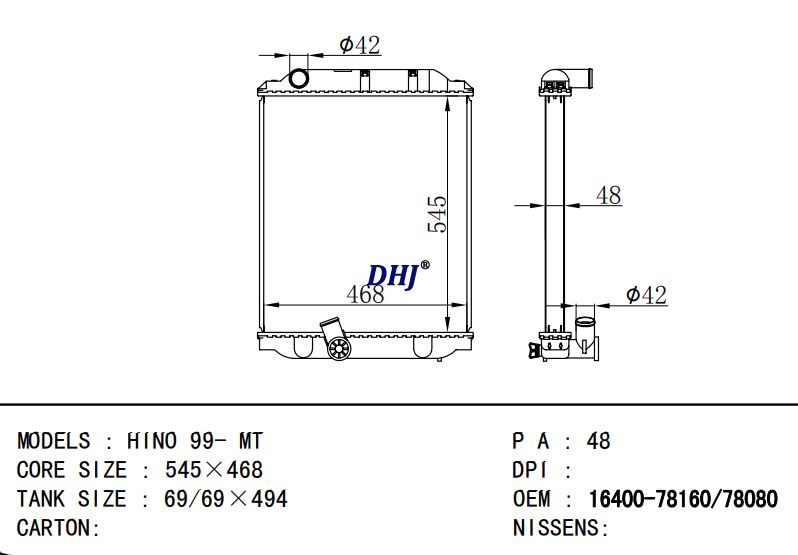 TOYOTA HINO 99- MT truck radiator 16400-78160 16400-78080