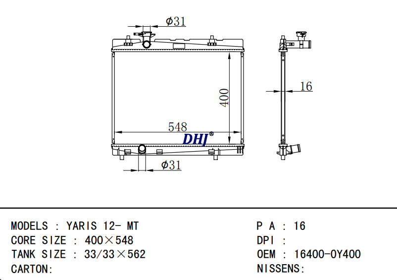 TOYOTA YARIS 12- MT radiator 16400-0Y400