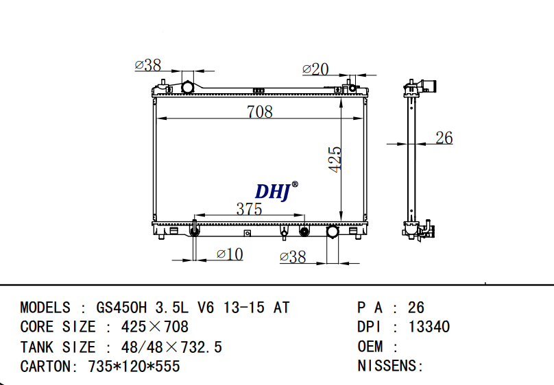  TOYOTA GS450H 3.5L V6 13-15 AT/MT radiator DPI:13340