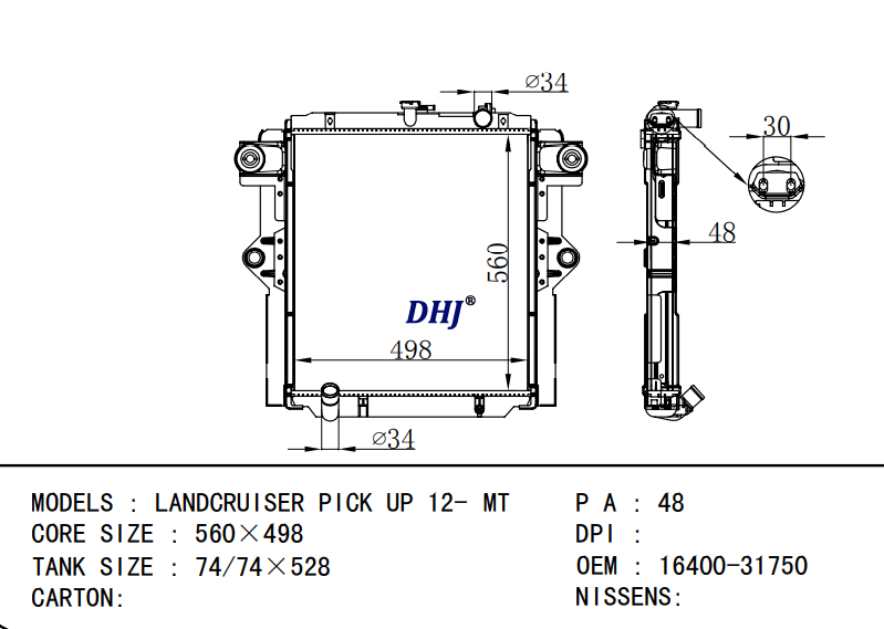 16400-31750 TOYOTA LANDCRUISER PICK UP 12- MT radiator