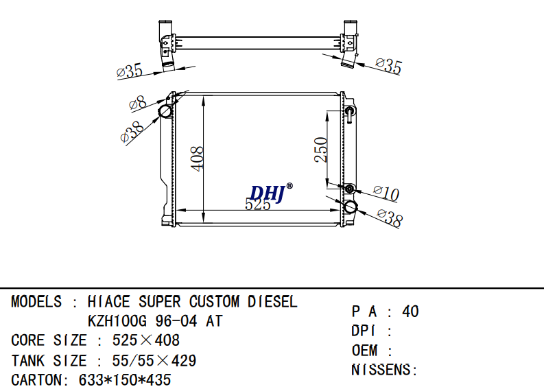 TOYOTA HIACE SUPER CUSTOM DIESEL KZH100G 96-04 AT radiator