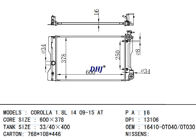 TOYOTA COROLLA 1.8L radiator  16410-0T040 16410-0T030