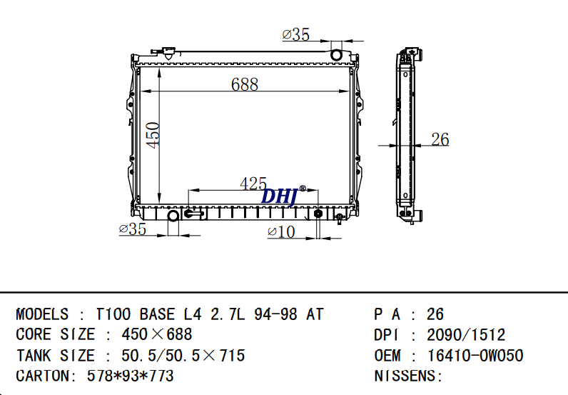 TOYOTA T100 BASE radiator 16410-0W020 16410-0W030 16410-0W040 16410-0W050