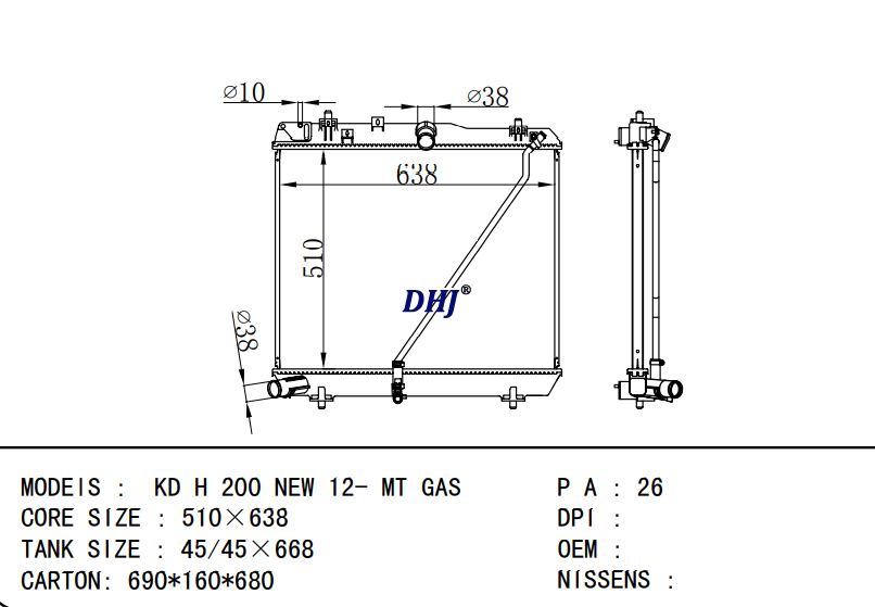 TOYOTA KD H 200 NEW 12- MT GAS radiator