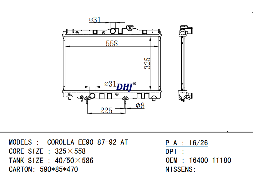 TOYOTA COROLLA EE90 radiator 16400-11180 16400-15380 16400-16200