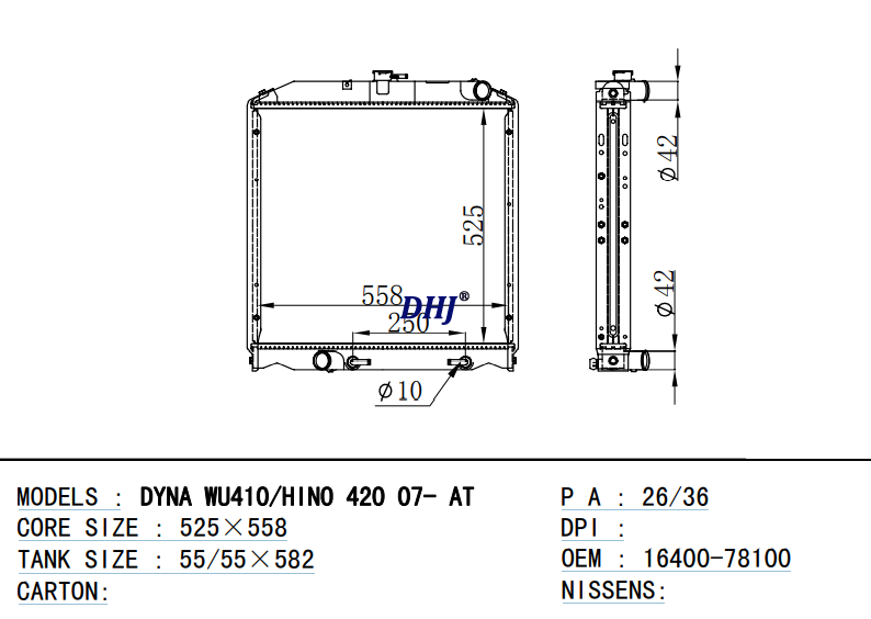 16400-78100 TOYOTA DYNA WU410/HINO 420 07 DUTRO 2002-2004 AT radiator