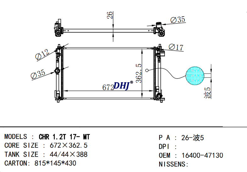 16400-47130 TOYOTA CHR 1.2T 17-MT radiator