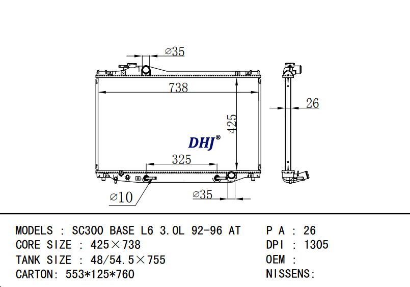 TOYOTA SC300 BASE L6 3.0L 92-96 AT radiator DPI:1305