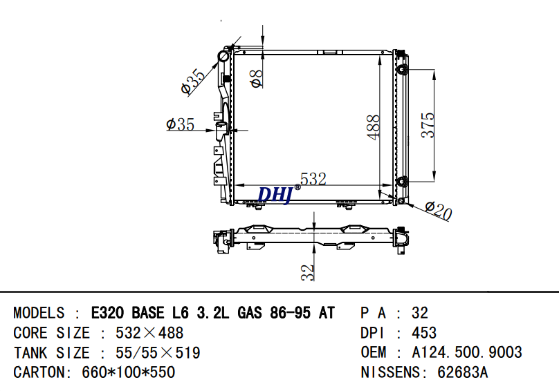 BENZ E320 Radiator A1245002803 1245002803 A1245002402 1245002703 A1245002703 A124