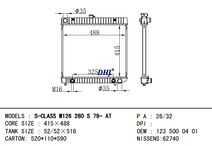 BENZ S-CLASS RADIATOR 1235000401 1235010501 1235014501 1235015501 A1235015601