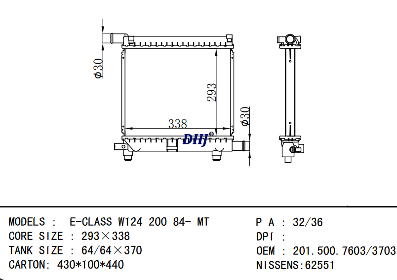 BENZ E-CLASS W124 RADIATOR 2015000503 2015005703 2015003703 2015007603