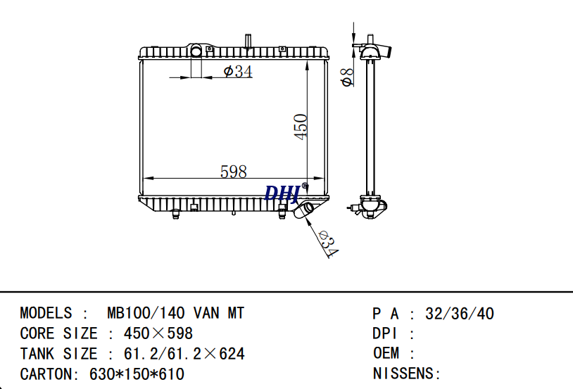 BENZ MB100/140 VAN MT RADIATOR