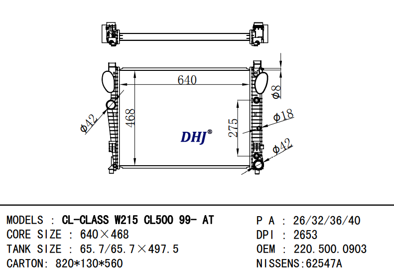 BENZ CL-CLASS W215 CL500 RADIATOR 2205000903 A2205000903