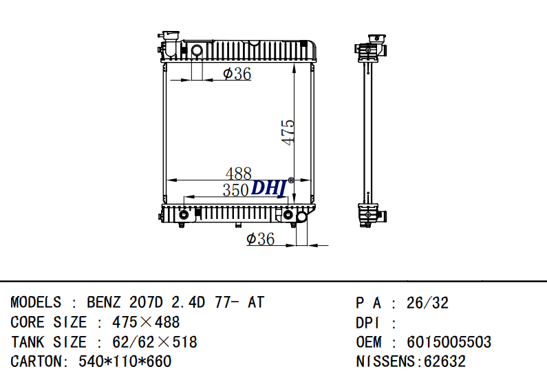 BENZ 207D RADIATOR A6015007903  6015008203 A6015007203 6015007203 A6015005503 A6015008203 A6015008603 6015005503 6015007903 6015008603