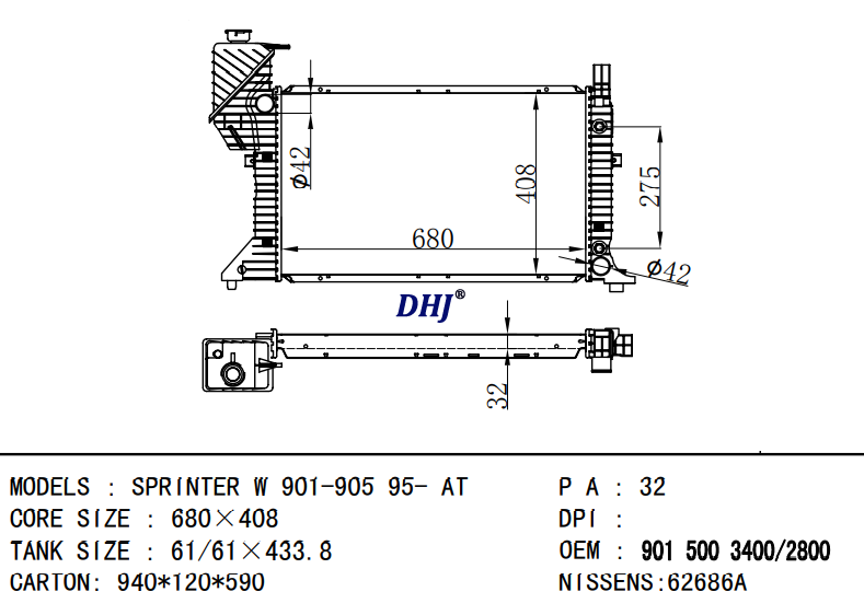 BENZ SPRINTER RADIATOR 9015002800 A9015002800 A9015003400 9015003400