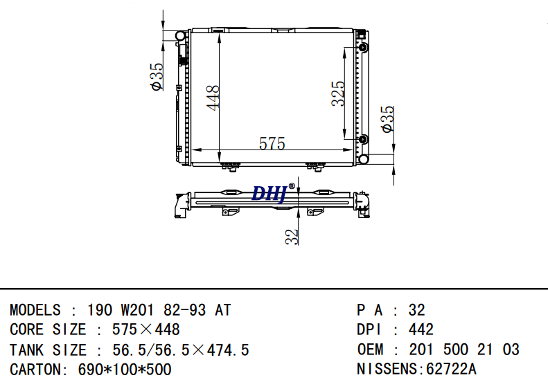 BENZ 190 W201 82-93 AT RADIATOR 2015008303 2015005403 2015001203 2015002203 20150