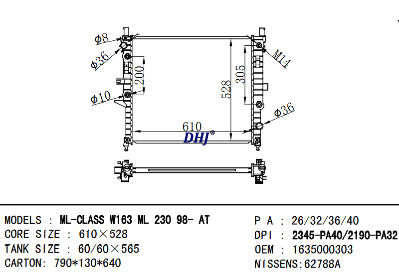 BENZ BENZ ML-CLASS W163 RADIATOR 1635000303 A1635000303 2345-PA40 2191-PA32