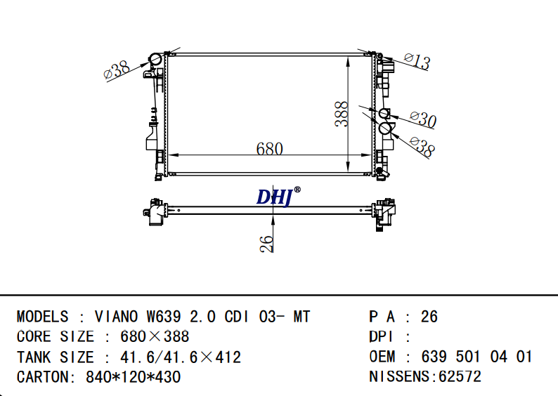 BENZ VIANO RADIATOR 6395011101 A6395011101 A6395010401 6395010401