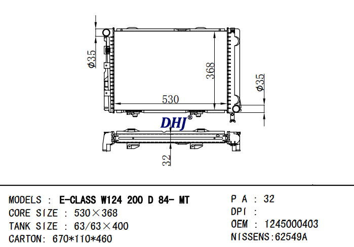 BENZ E-CLASS (W124)RADIATOR A1245000403 1245004903 1245000403 A1245004903