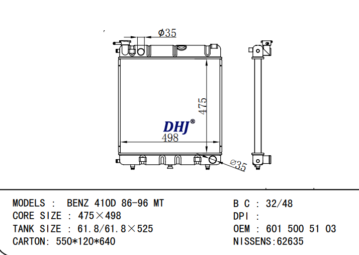 BENZ 410D RADIATOR 6015005103 6015008103 6015006803 6015007803 6015006903 6015007003