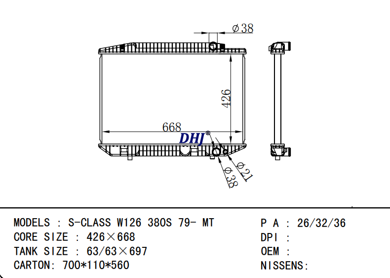 BENZ S-CLASS W126 380S 79- MT RADIATOR