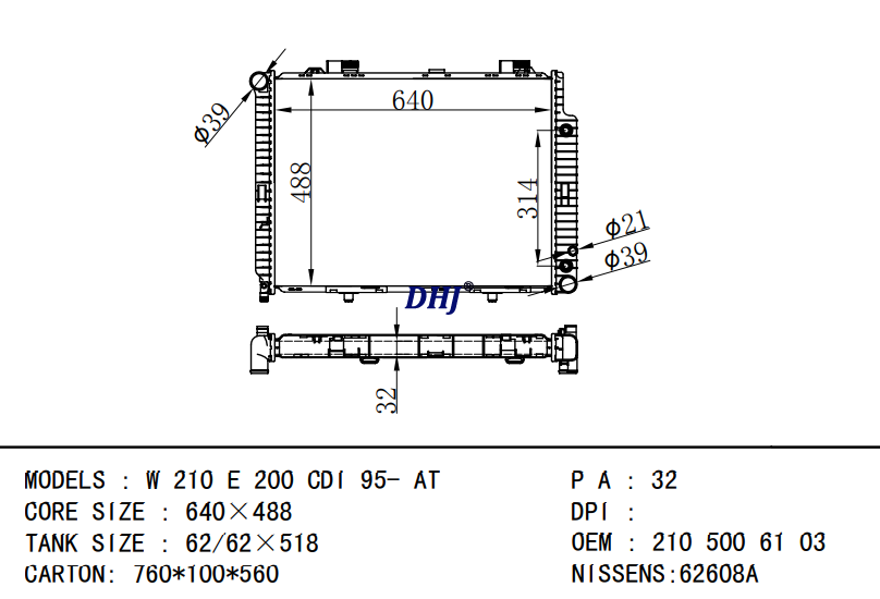 BENZ W210 E 200 CDI 95- AT/MT RADIATOR 2105005303 2105006203 2105006103 2105005203