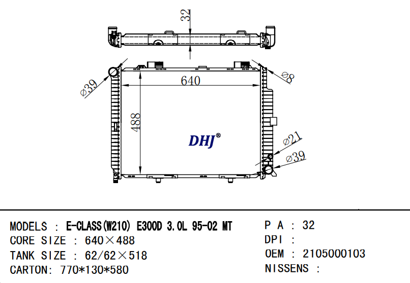 BENZ E-CLASS(W210)RADIATOR 2105001903 2105000103 2105000503 2105001203