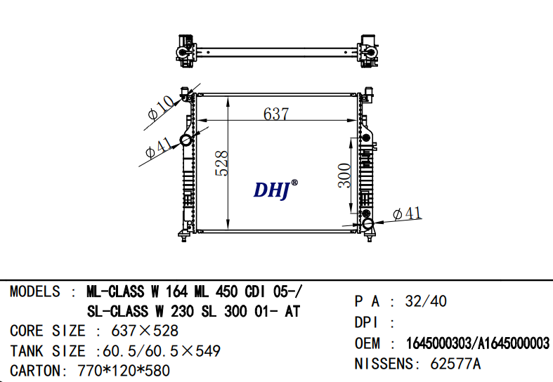 BENZ M-CLASS (W164)  GL-CLASS w230 RADIATOR 1645000803 1645001303 1645000303 1645000003