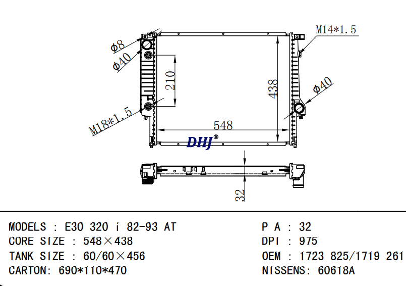 BMW E30 320 RADIATOR 1723825/1719261 17111707929 17112241913