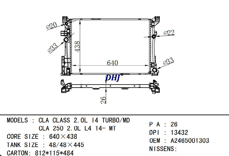 BENZ CLA CLASS TURBO/MD RADIATOR A2465001303 2465001303