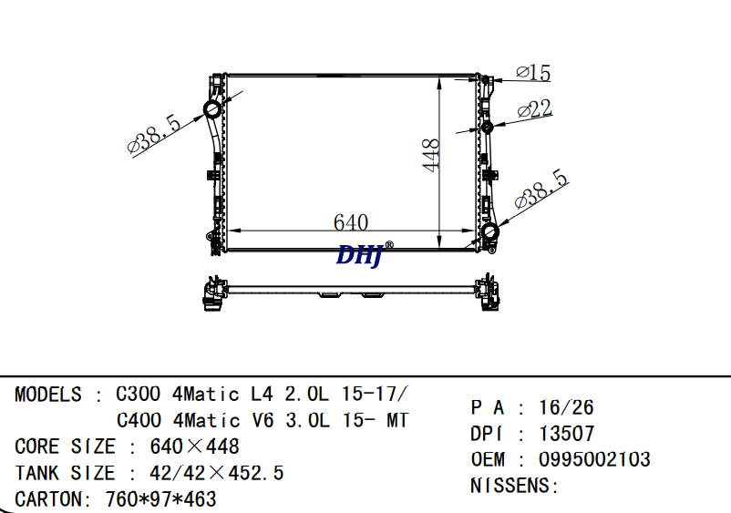 0995002103 BENZ C300 C400 RADIATOR