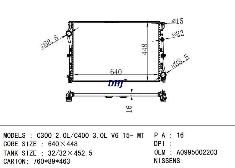 A0995002203 BENZ C300/C400 RADIATOR