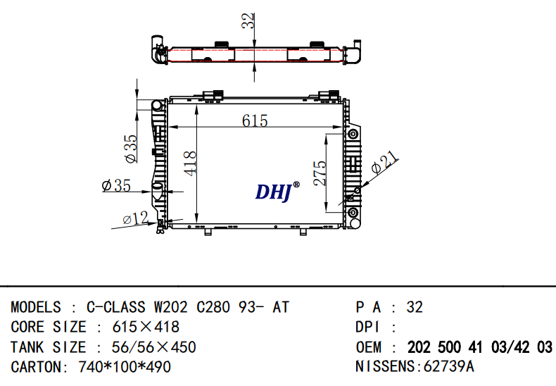 BENZ C-CLASS W202 C280 93- AT RADIATOR 2025004103 2025004203