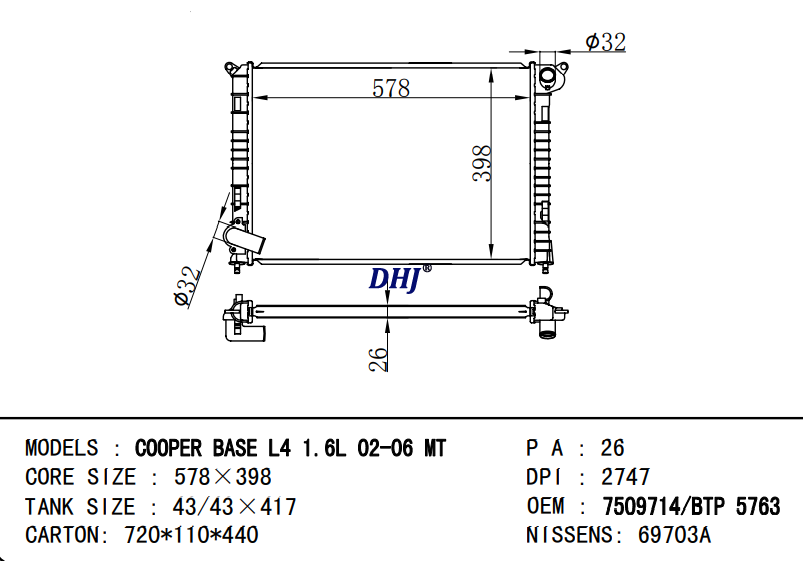 BMW MIN IMINI R50 Rdiator,7509714  7570821 7509BTP 75095763 17117570821  17107509714