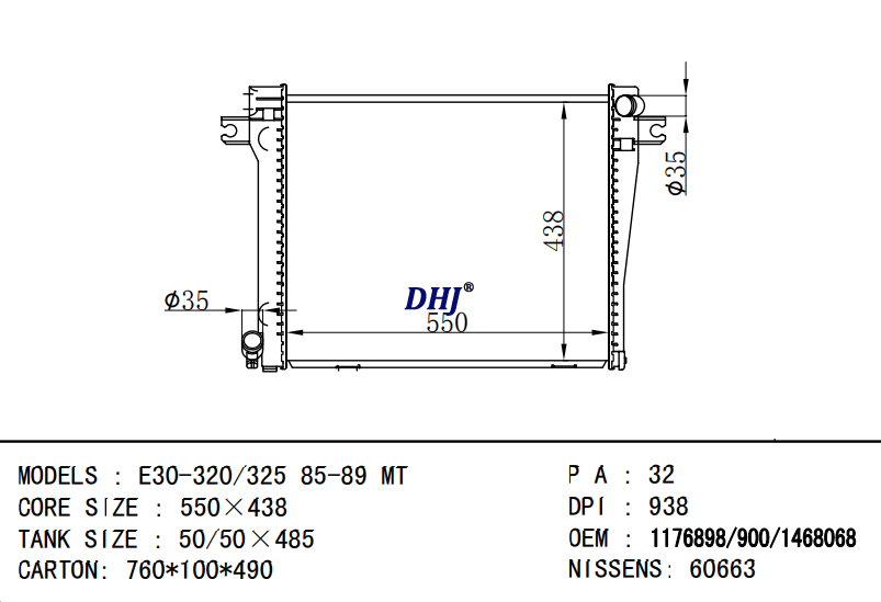 BMW E30-320/325 RADIATOR 1468068 1176900 17111176898 17111176900 1176898
