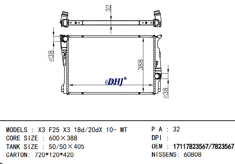 17118623368 17117823567 7823567 BMW X3 F25 X3 18d/20dX 10- MT RADIATOR