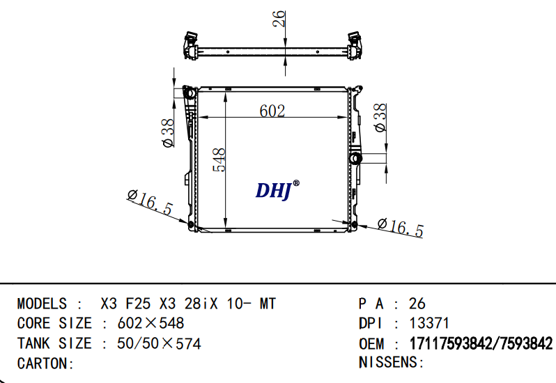 17118623366 17117593842 BMW X3 F25 X3 28iX 10- MT RADIATOR