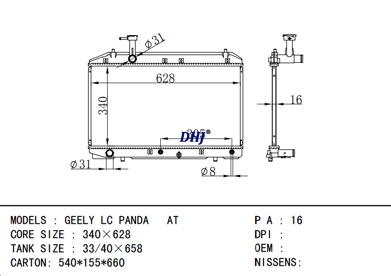 Radiator For GEELY LC PANDA AT